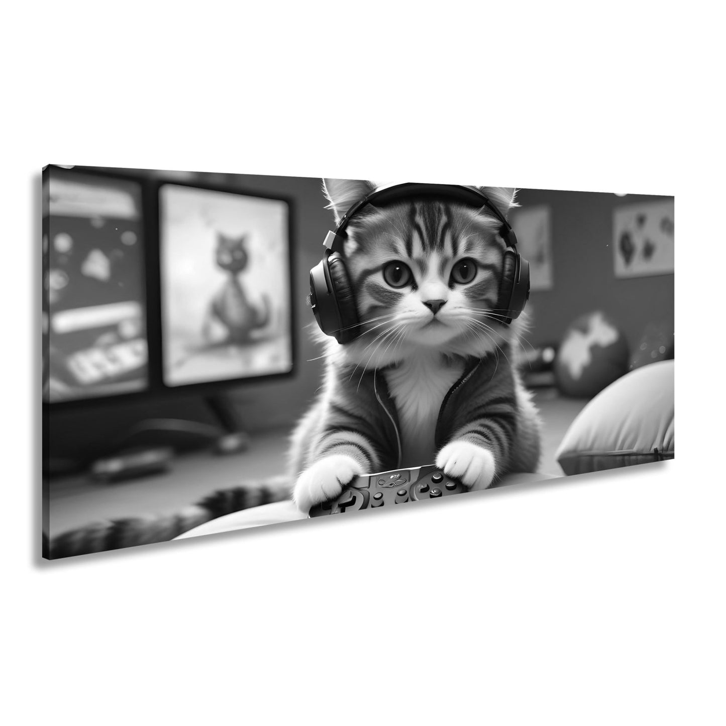 Leinwandbild Gamer - Katze – flauschig, fokussiert, voll im Flow. - deyoli