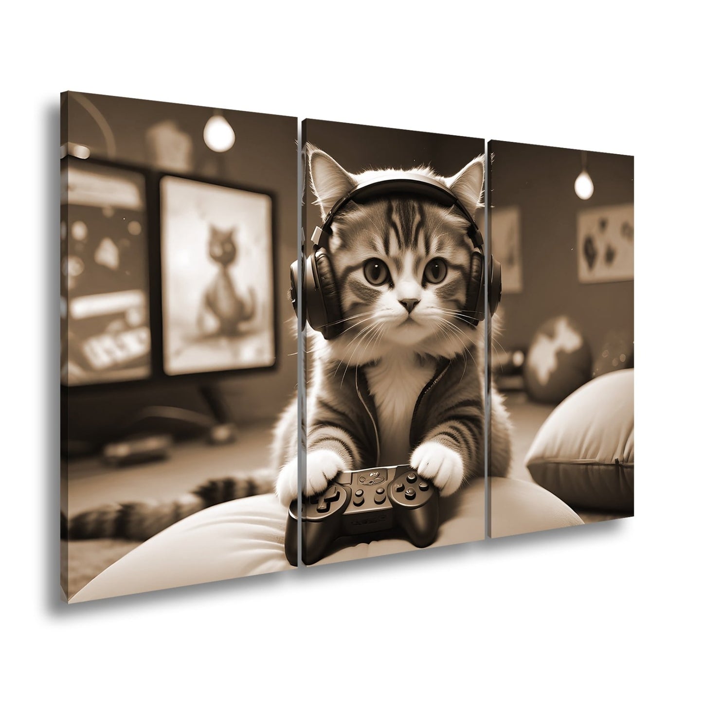Leinwandbild Gamer - Katze – flauschig, fokussiert, voll im Flow. - deyoli