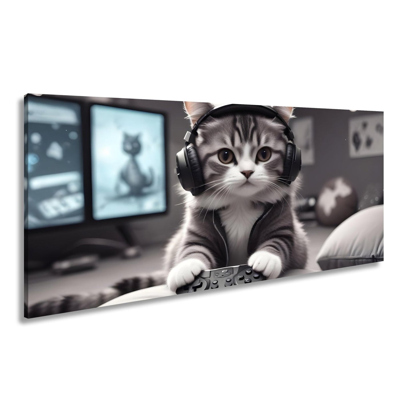 Leinwandbild Gamer - Katze – flauschig, fokussiert, voll im Flow. - deyoli