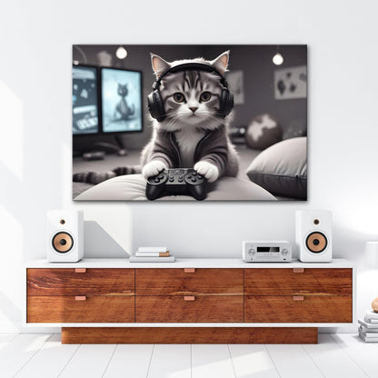 Leinwandbild Gamer - Katze – flauschig, fokussiert, voll im Flow. - deyoli