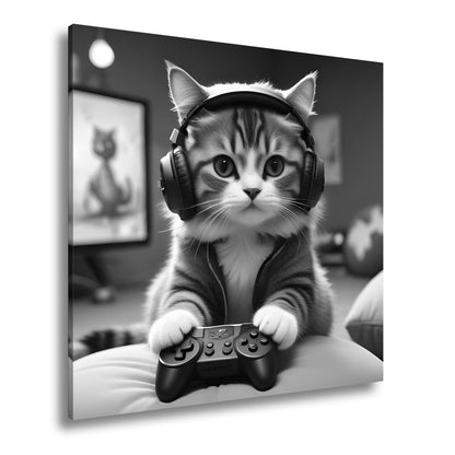 Leinwandbild Gamer - Katze – flauschig, fokussiert, voll im Flow. - deyoli
