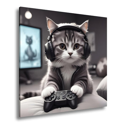 Leinwandbild Gamer - Katze – flauschig, fokussiert, voll im Flow. - deyoli