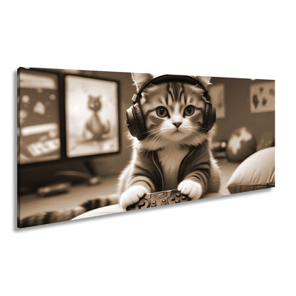 Leinwandbild Gamer - Katze – flauschig, fokussiert, voll im Flow. - deyoli