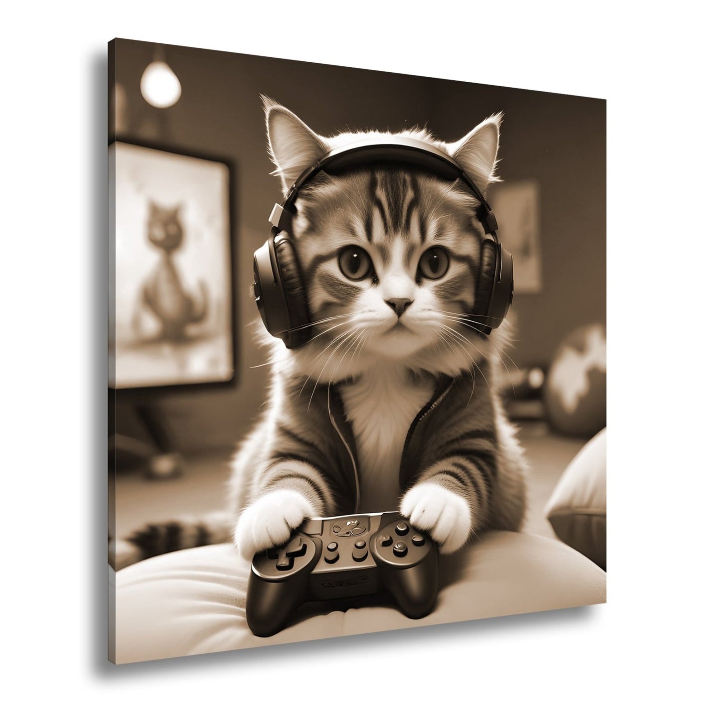 Leinwandbild Gamer - Katze – flauschig, fokussiert, voll im Flow. - deyoli