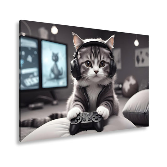 Leinwandbild Gamer - Katze – flauschig, fokussiert, voll im Flow. - deyoli