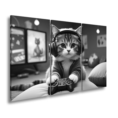 Leinwandbild Gamer - Katze – flauschig, fokussiert, voll im Flow. - deyoli