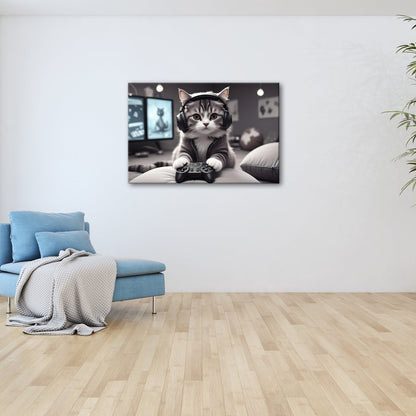 Leinwandbild Gamer - Katze – flauschig, fokussiert, voll im Flow. - deyoli