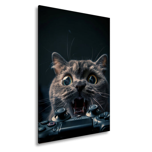 Leinwandbild Gamer - Katze im Rage - Modus – Krallen statt Controller. - deyoli