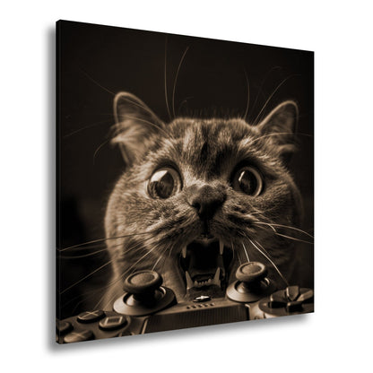 Leinwandbild Gamer - Katze im Rage - Modus – Krallen statt Controller. - deyoli