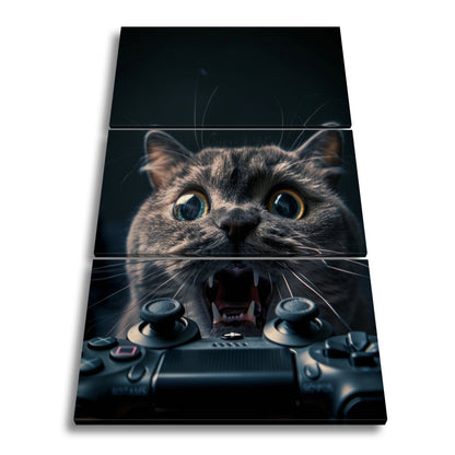 Leinwandbild Gamer - Katze im Rage - Modus – Krallen statt Controller. - deyoli