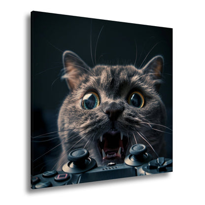 Leinwandbild Gamer - Katze im Rage - Modus – Krallen statt Controller. - deyoli