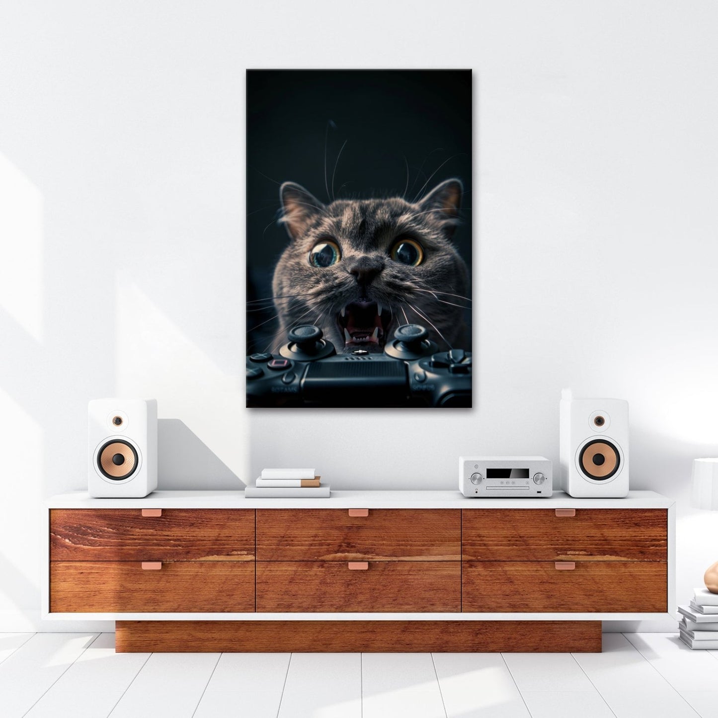 Leinwandbild Gamer - Katze im Rage - Modus – Krallen statt Controller. - deyoli