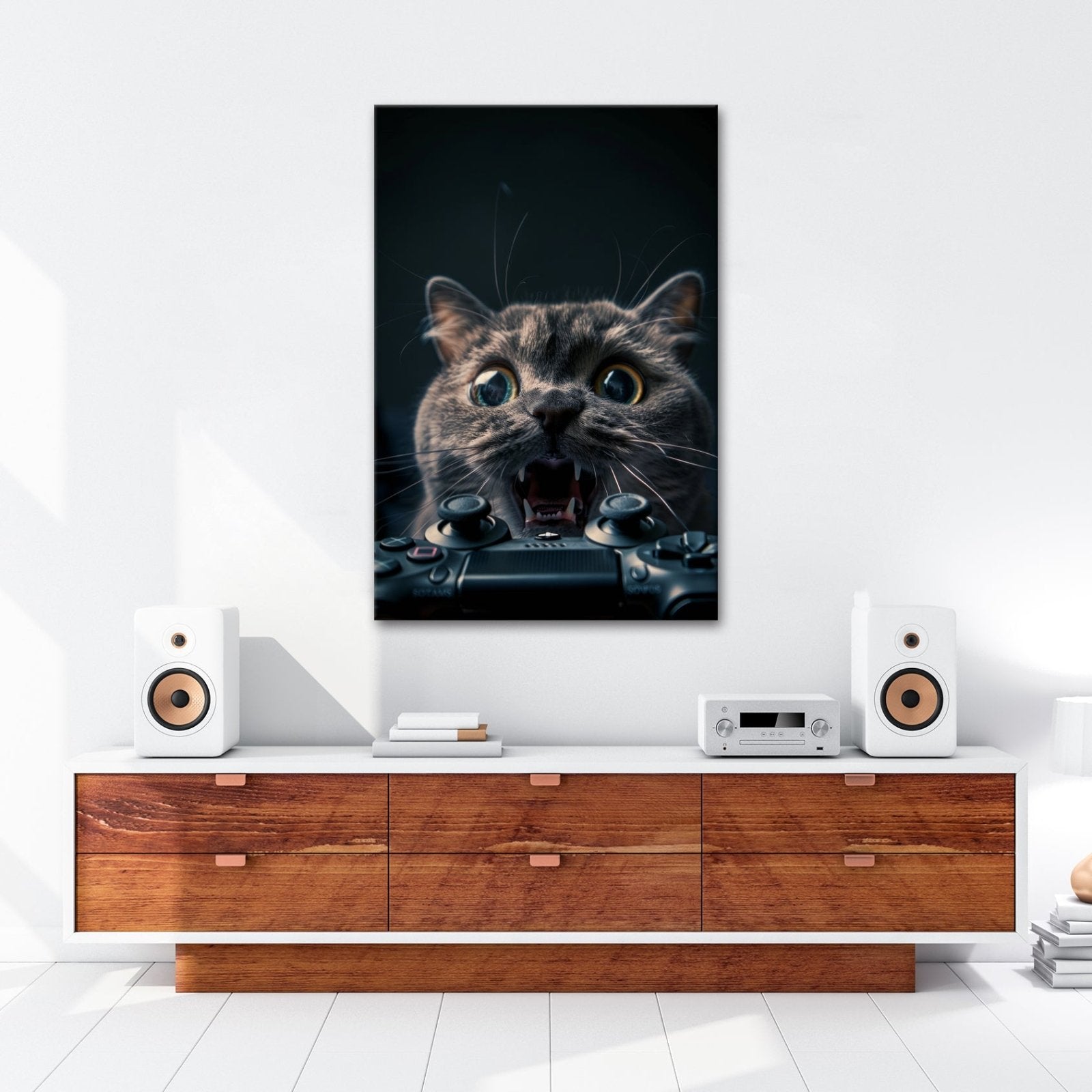 Leinwandbild Gamer - Katze im Rage - Modus – Krallen statt Controller. - deyoli