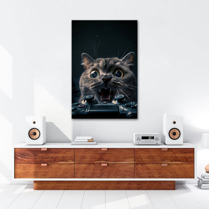Leinwandbild Gamer - Katze im Rage - Modus – Krallen statt Controller. - deyoli