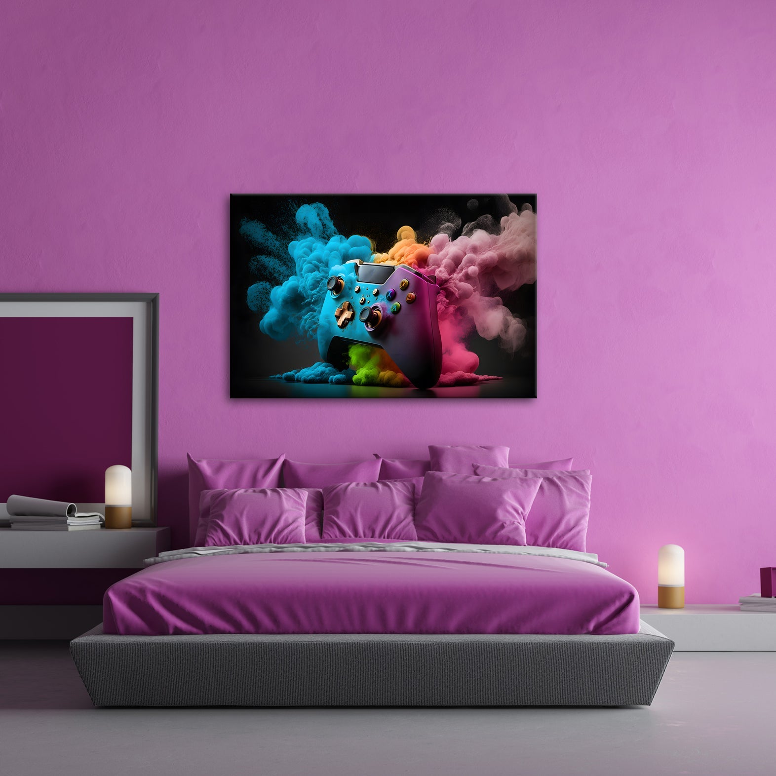 Leinwandbild Gaming trifft Farbe – Controller als Kunst in Bewegung. - deyoli