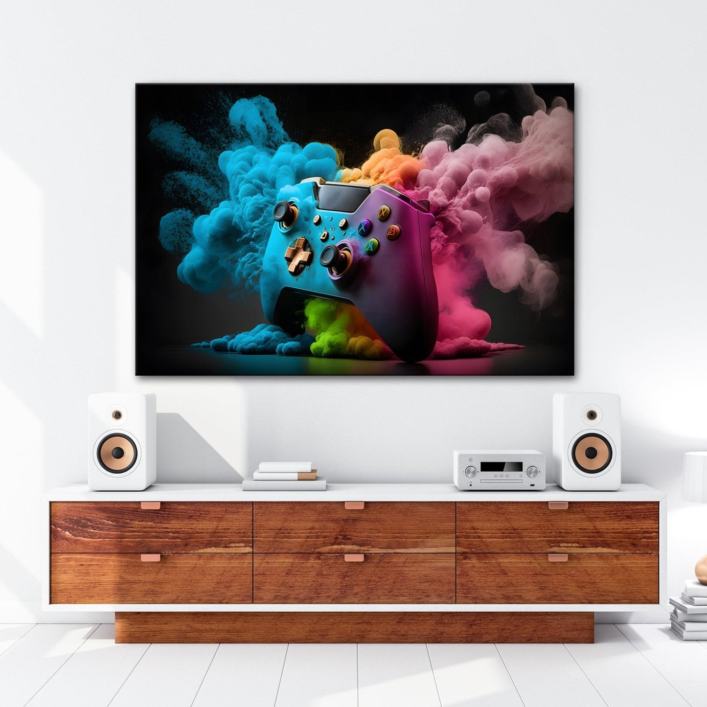 Leinwandbild Gaming trifft Farbe – Controller als Kunst in Bewegung. - deyoli