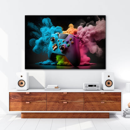 Leinwandbild Gaming trifft Farbe – Controller als Kunst in Bewegung. - deyoli