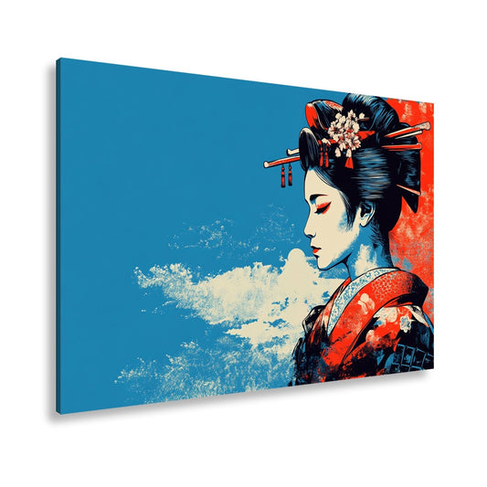 Leinwandbild Geisha in Rot und Blau – Anmut im Kontrast der Farben. - deyoli