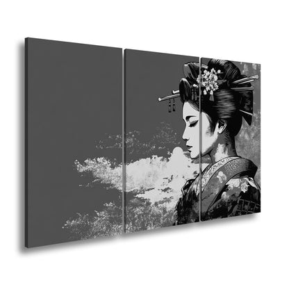 Leinwandbild Geisha in Rot und Blau – Anmut im Kontrast der Farben. - deyoli