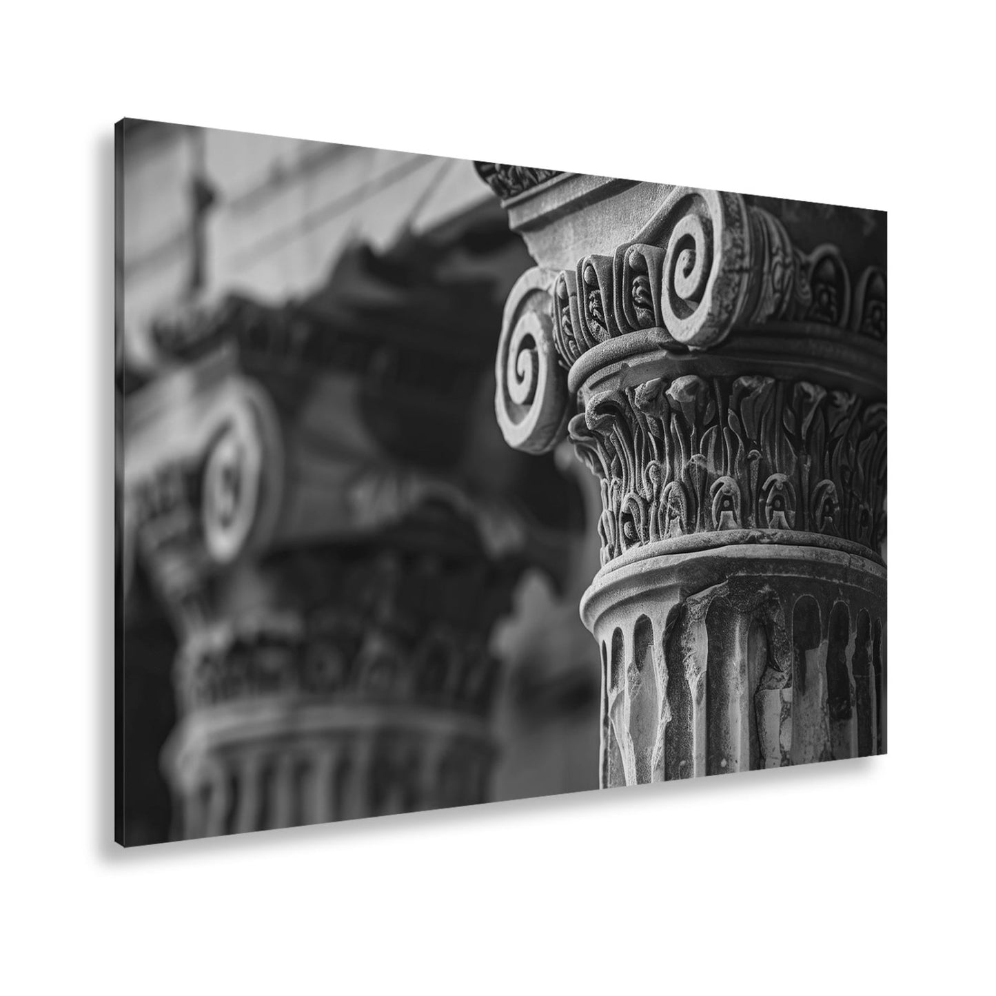Leinwandbild Gemeißelte Kapitelle aus Stein XXL – Architektur Wandbild Antik - deyoli