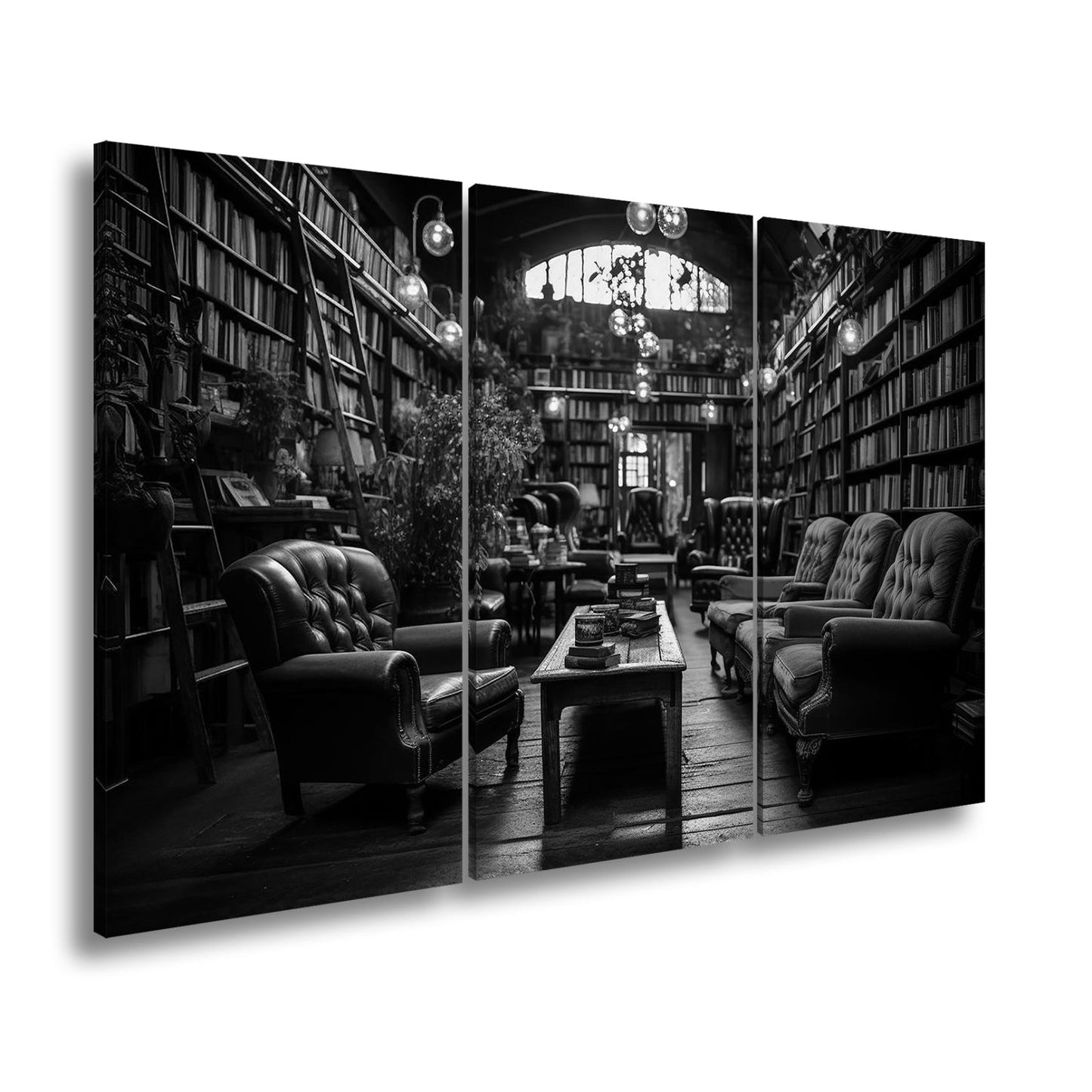 Leinwandbild Gemütliche Leseecke – Warmes Licht in alter Bibliothek XXL - deyoli