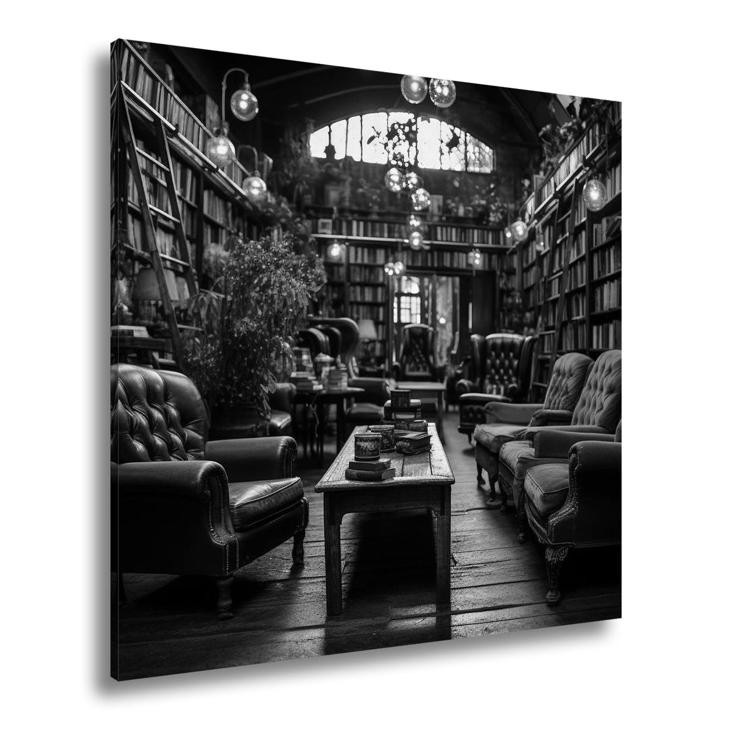 Leinwandbild Gemütliche Leseecke – Warmes Licht in alter Bibliothek XXL - deyoli