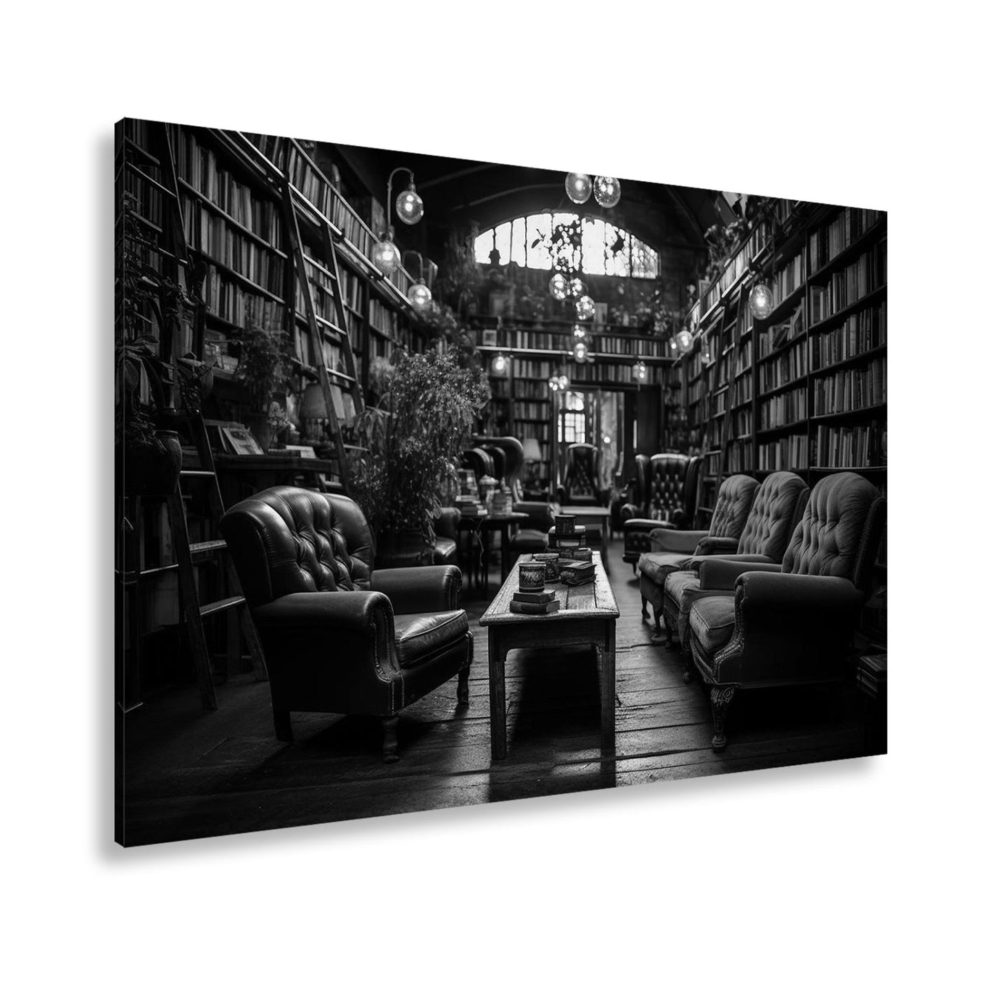 Leinwandbild Gemütliche Leseecke – Warmes Licht in alter Bibliothek XXL - deyoli