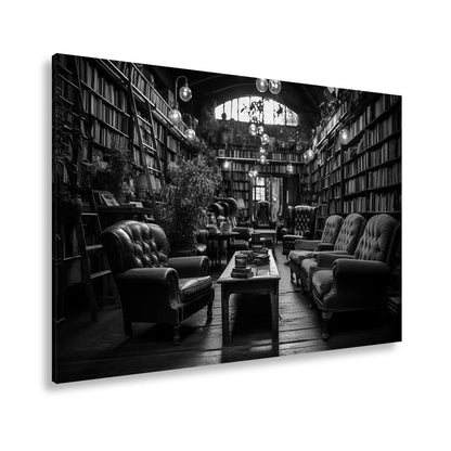 Leinwandbild Gemütliche Leseecke – Warmes Licht in alter Bibliothek XXL - deyoli