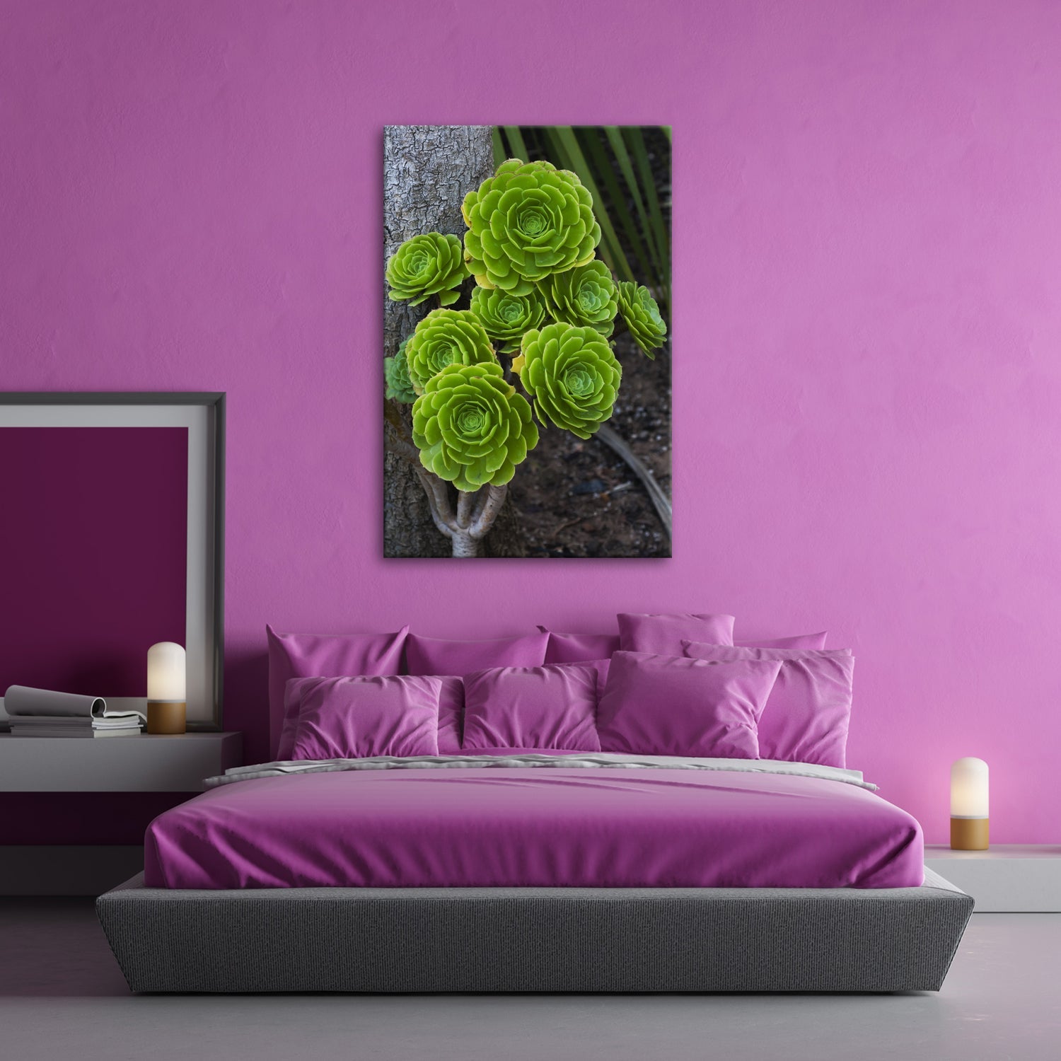 Leinwandbild Geometrie der Natur in saftigem Grün XXL – Pflanzen Wandbild - deyoli
