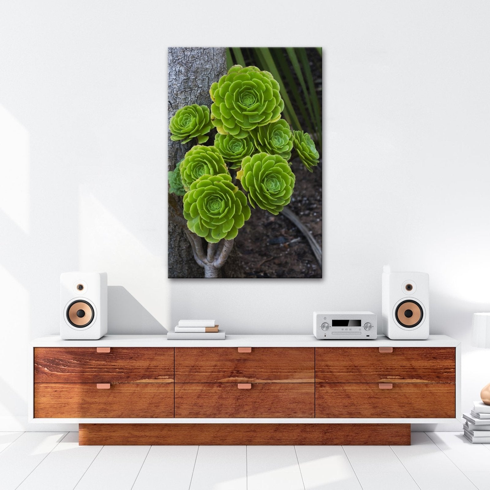 Leinwandbild Geometrie der Natur in saftigem Grün XXL – Pflanzen Wandbild - deyoli