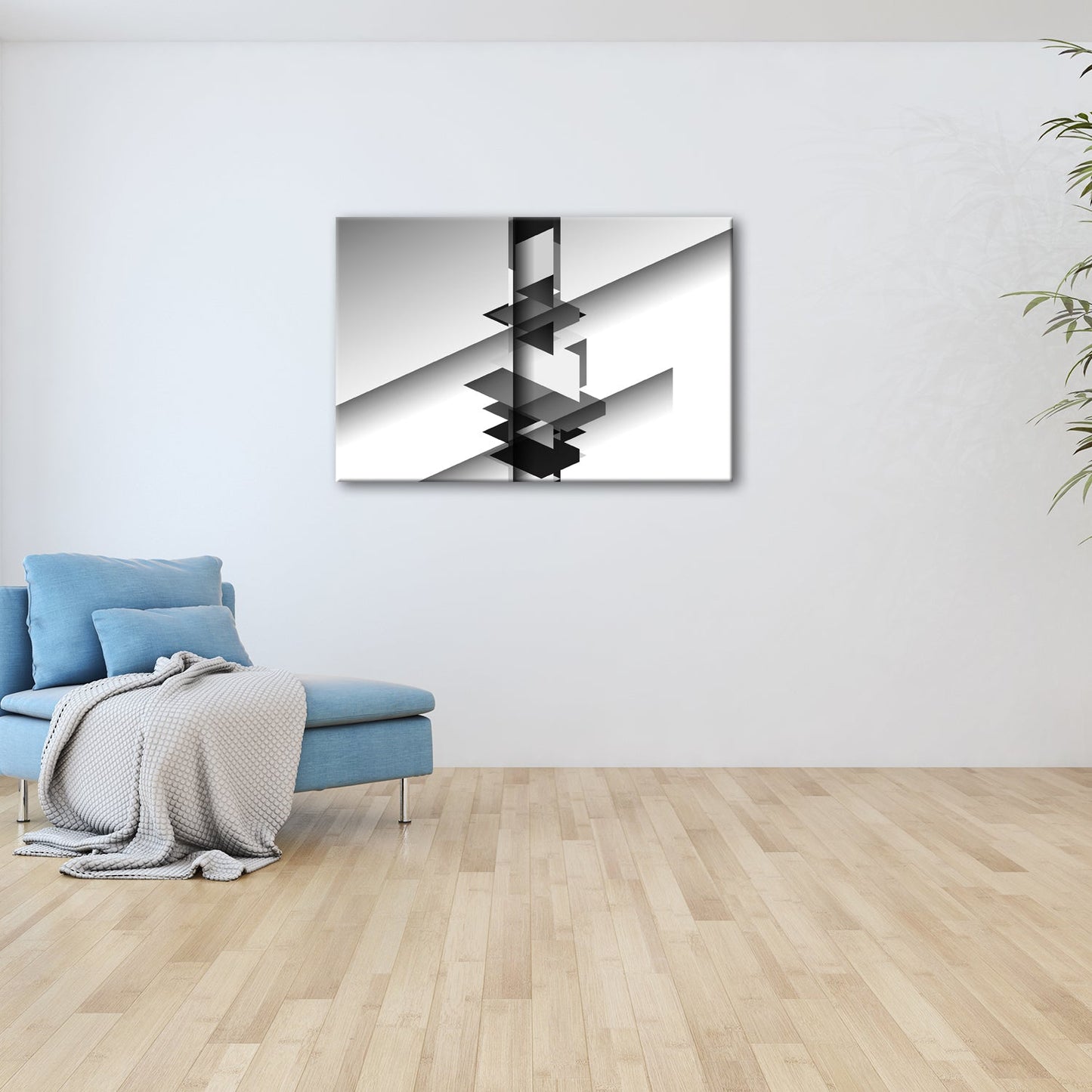 Leinwandbild Geometrische Komposition aus schwarz - weißen Formen schwebender Balance - deyoli