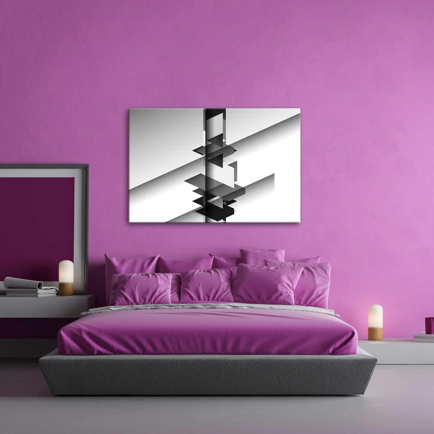 Leinwandbild Geometrische Komposition aus schwarz - weißen Formen schwebender Balance - deyoli