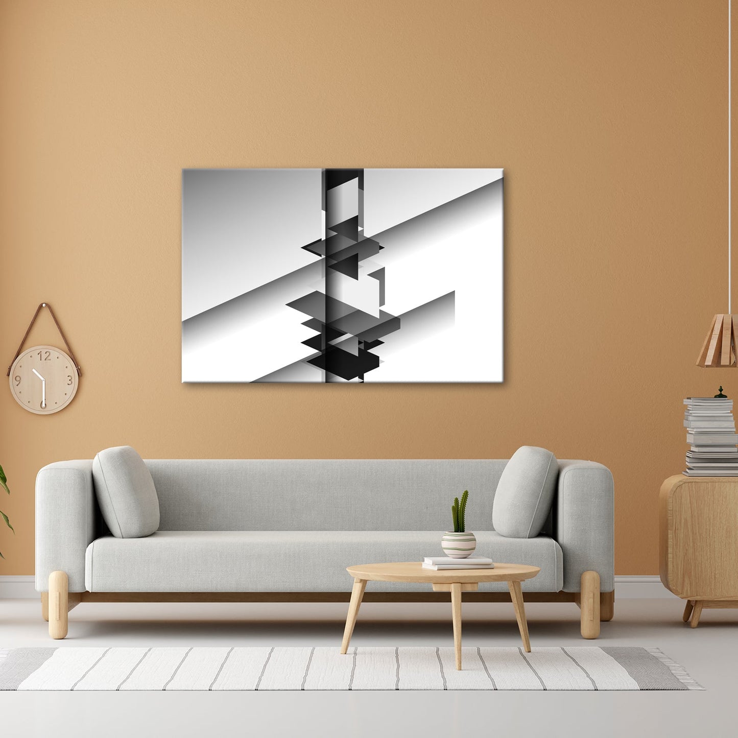 Leinwandbild Geometrische Komposition aus schwarz - weißen Formen schwebender Balance - deyoli