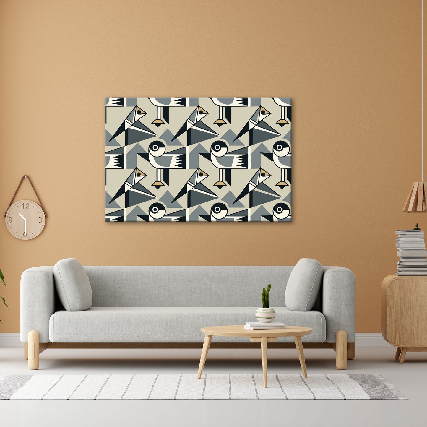 Leinwandbild Geometrische Vögel in modernem Retro - Muster - deyoli