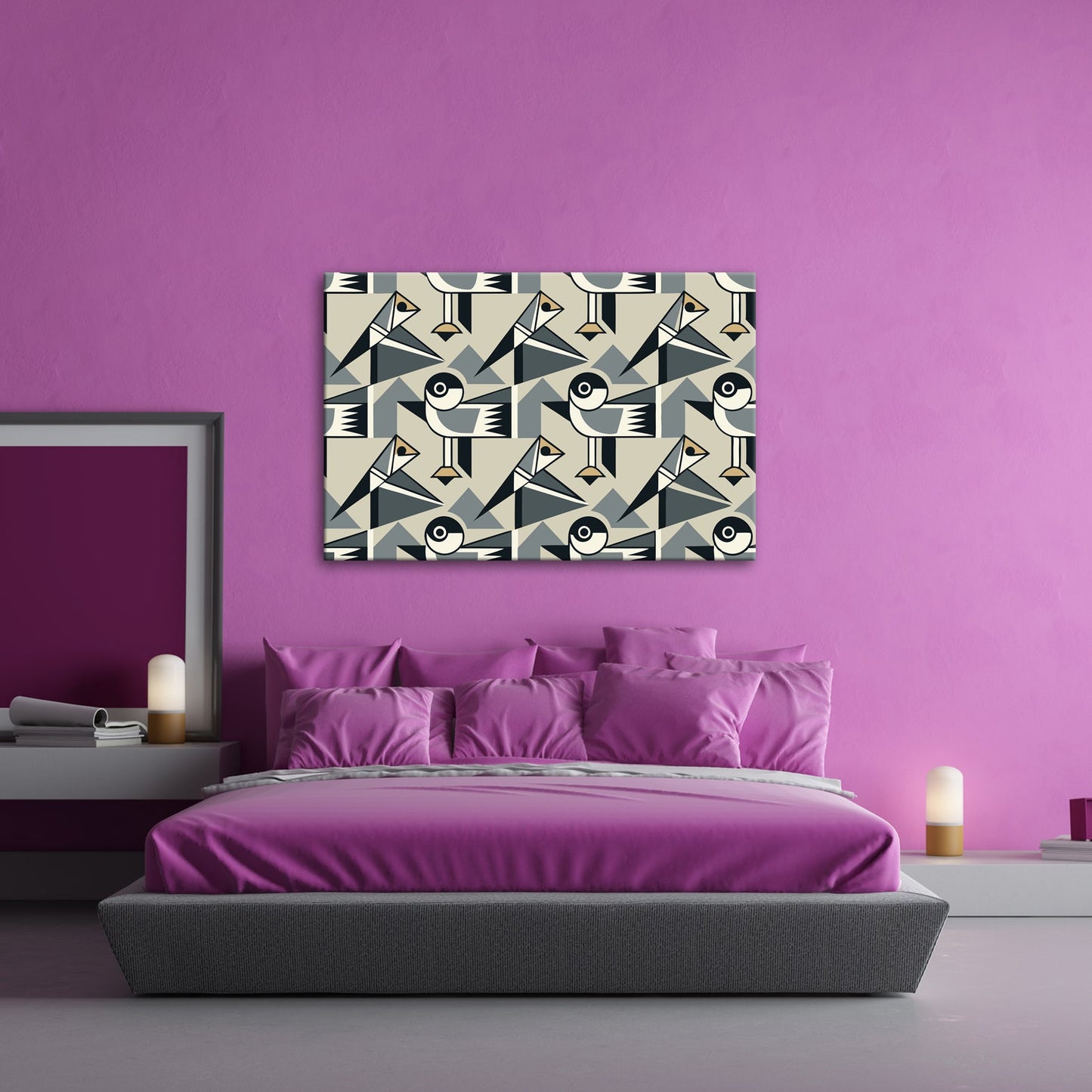 Leinwandbild Geometrische Vögel in modernem Retro - Muster - deyoli