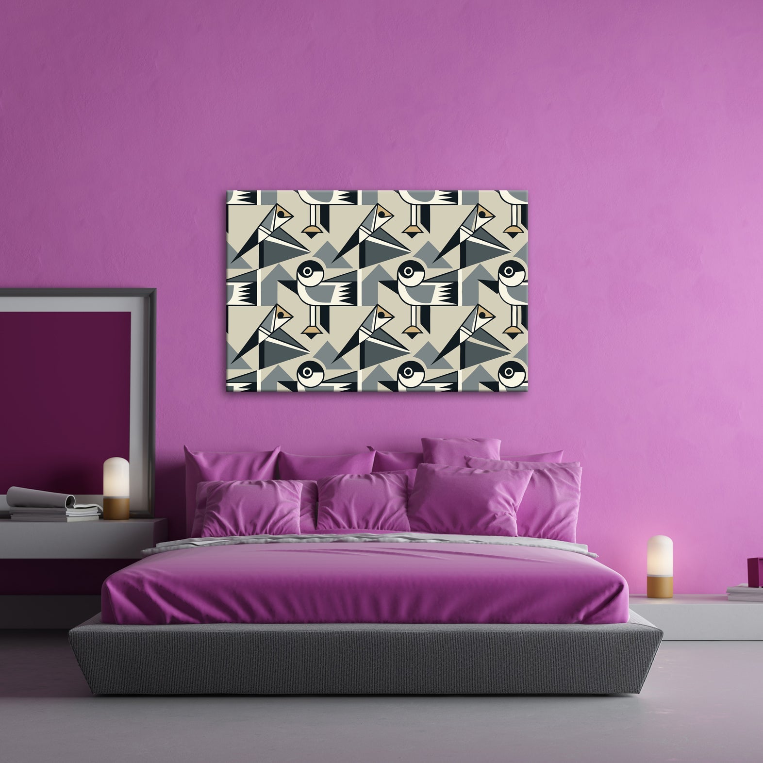 Leinwandbild Geometrische Vögel in modernem Retro - Muster - deyoli