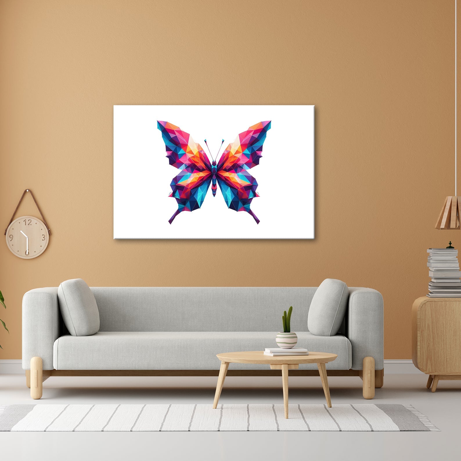 Leinwandbild Geometrischer Schmetterling in knalligen Farbflächen - deyoli