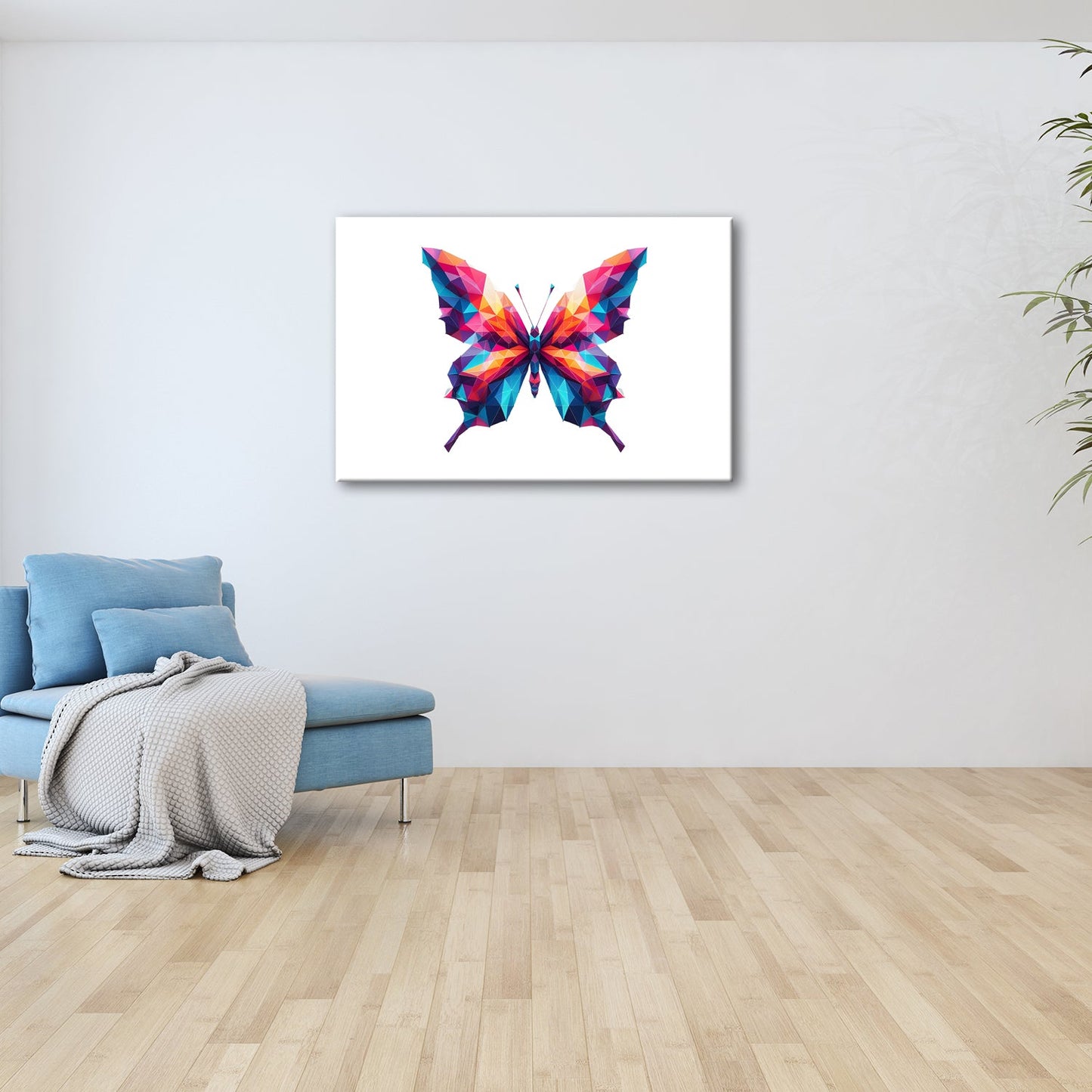 Leinwandbild Geometrischer Schmetterling in knalligen Farbflächen - deyoli
