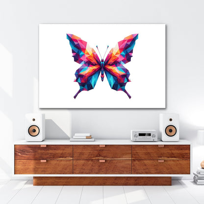 Leinwandbild Geometrischer Schmetterling in knalligen Farbflächen - deyoli