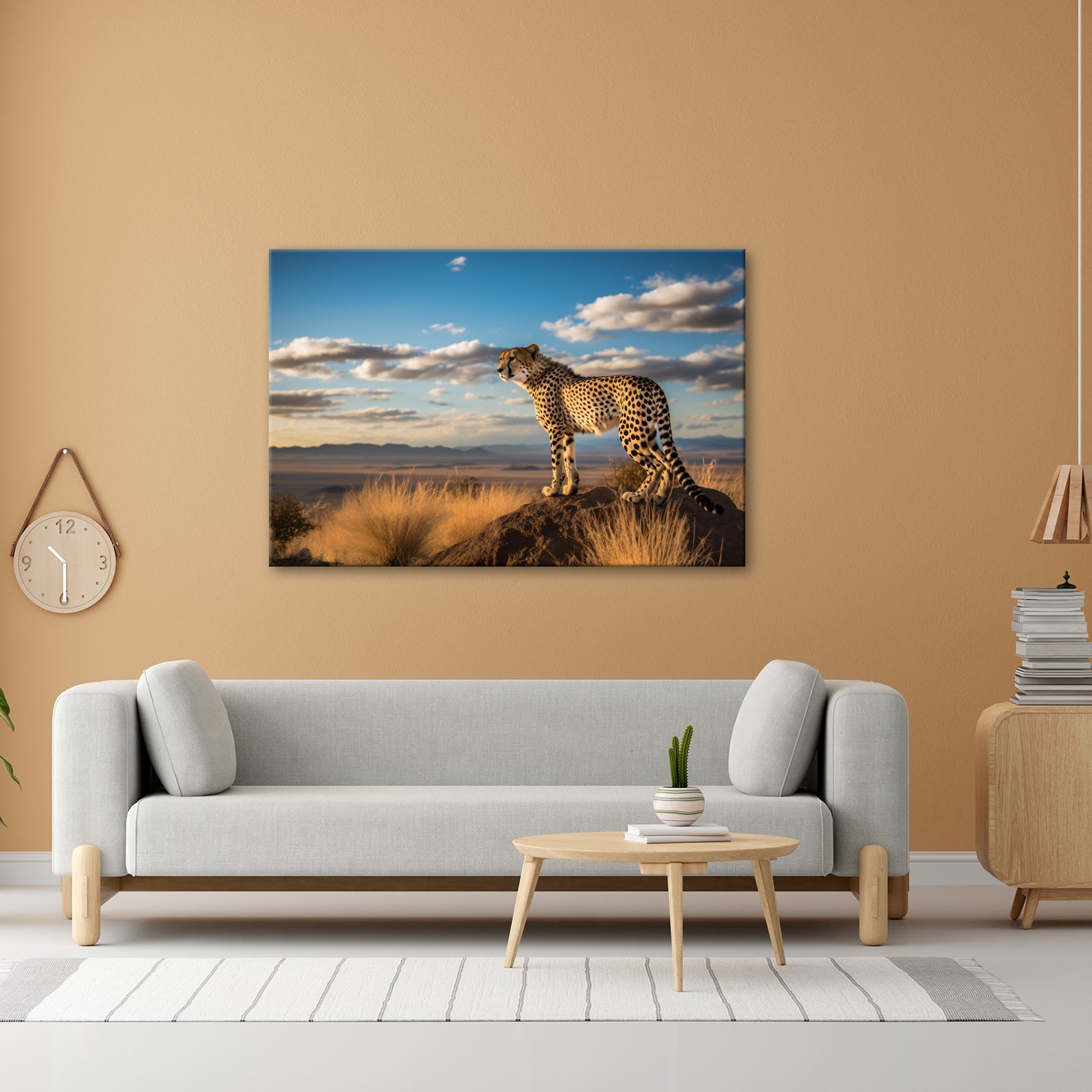Leinwandbild Gepard auf Gipfel – Wächter der Savanne bei Sonnenlicht. - deyoli