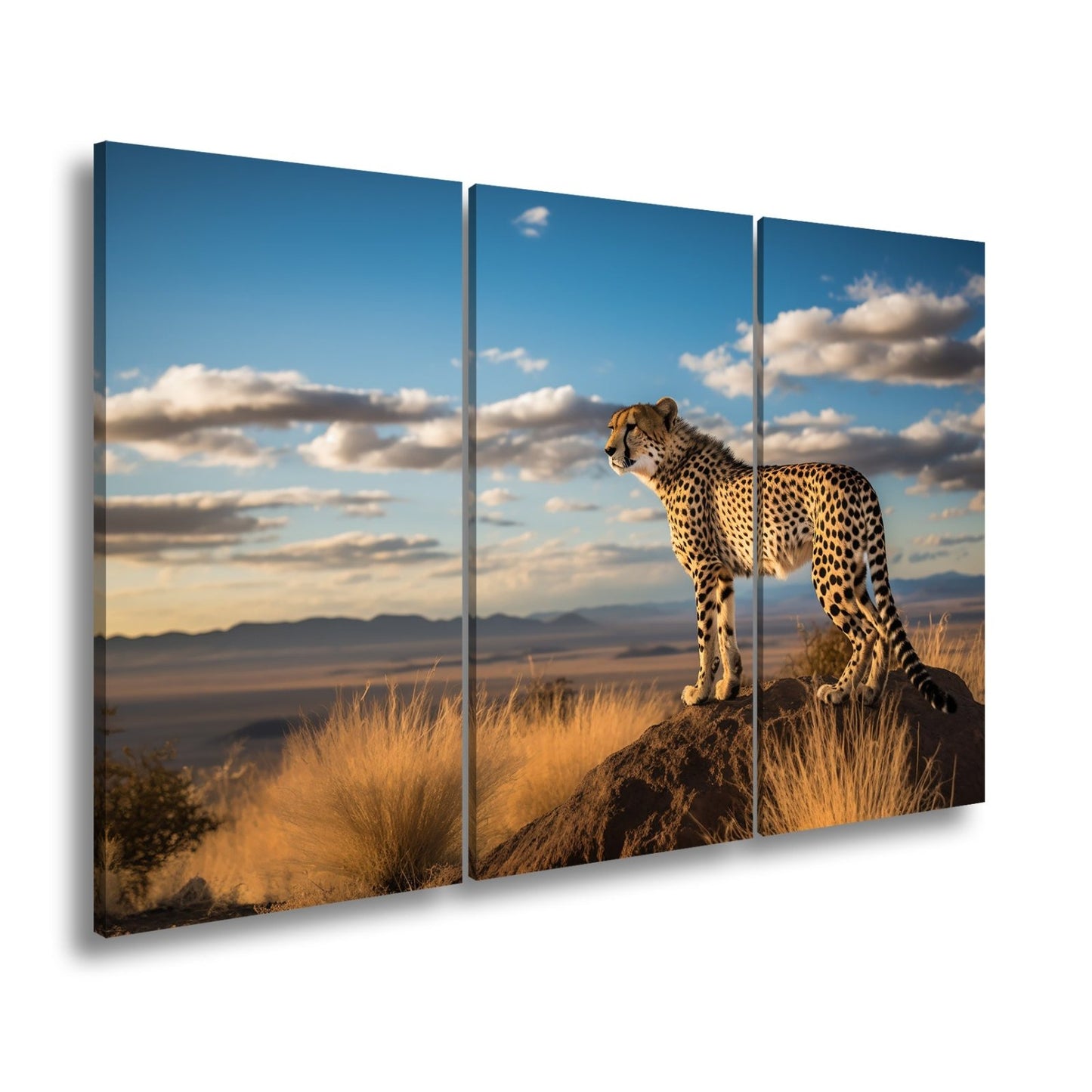 Leinwandbild Gepard auf Gipfel – Wächter der Savanne bei Sonnenlicht. - deyoli