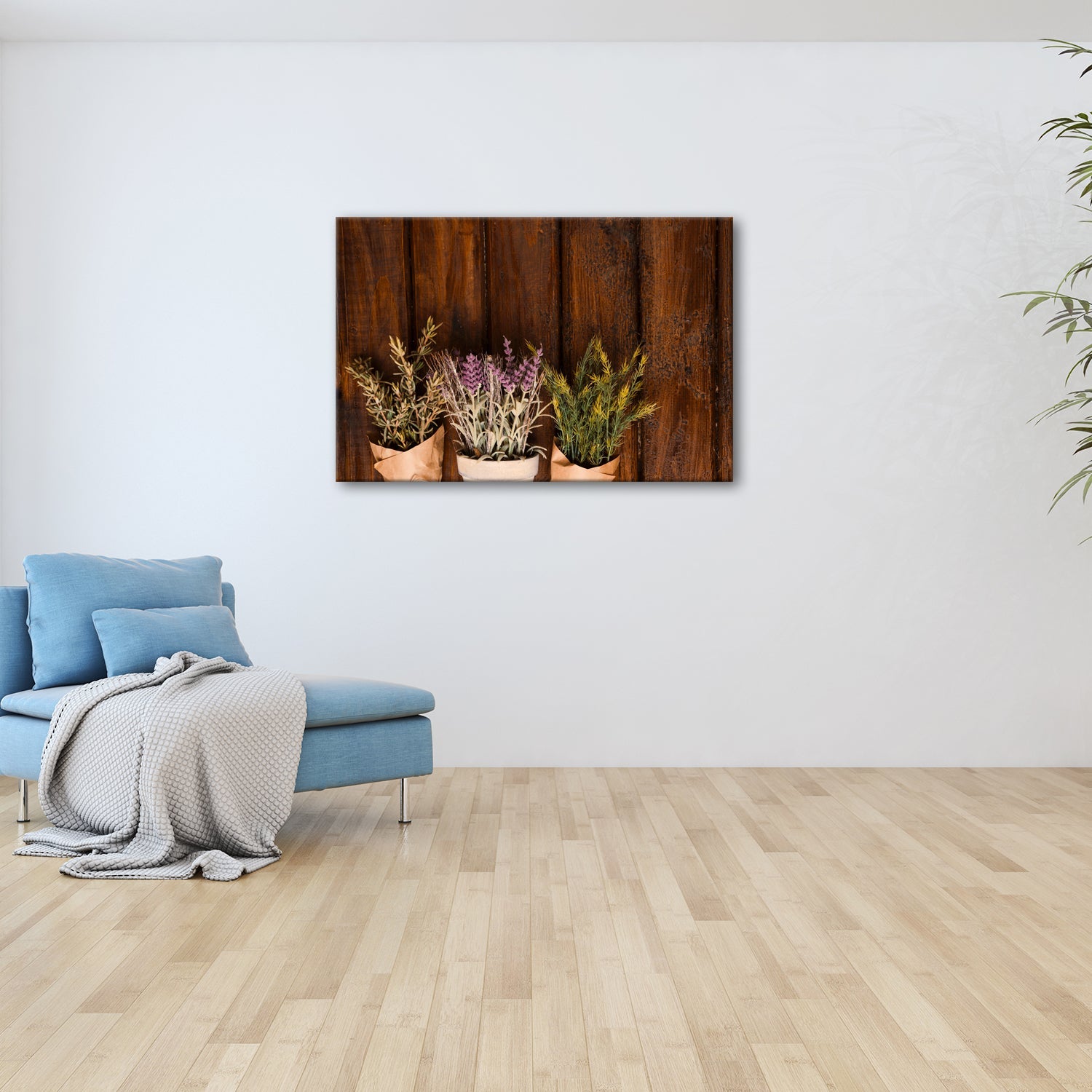 Leinwandbild Getrocknete Kräuter – Naturkunst vor rustikalem Holz - deyoli