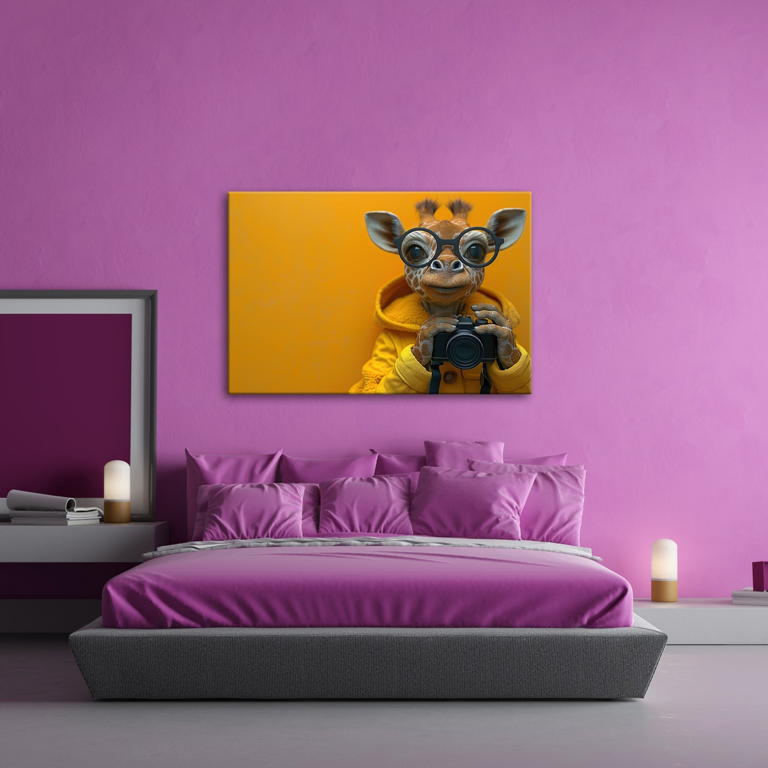 Leinwandbild Giraffe im Fotografenlook – charmant, klug, kamerabereit. - deyoli