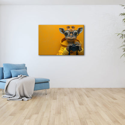 Leinwandbild Giraffe im Fotografenlook – charmant, klug, kamerabereit. - deyoli