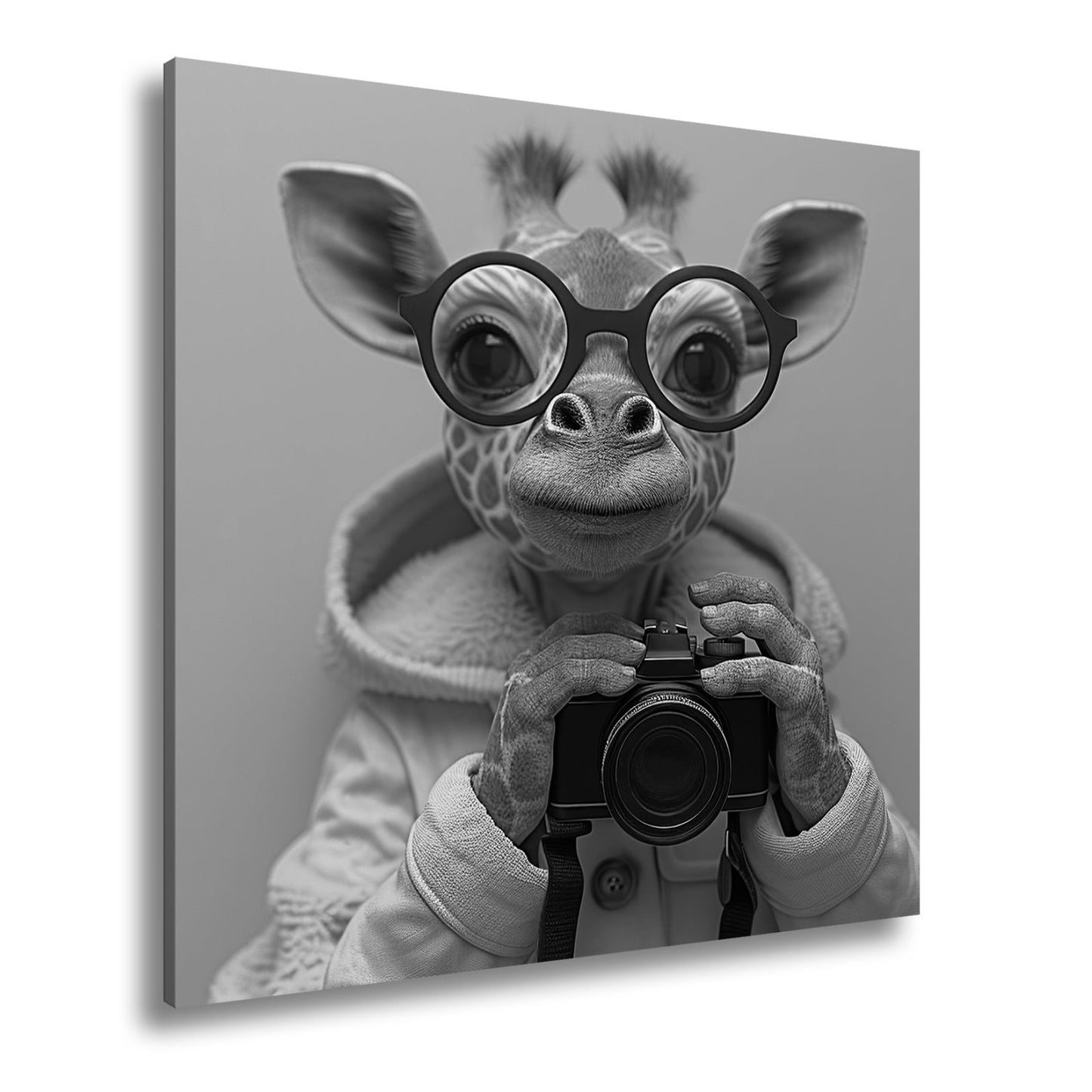 Leinwandbild Giraffe im Fotografenlook – charmant, klug, kamerabereit. - deyoli