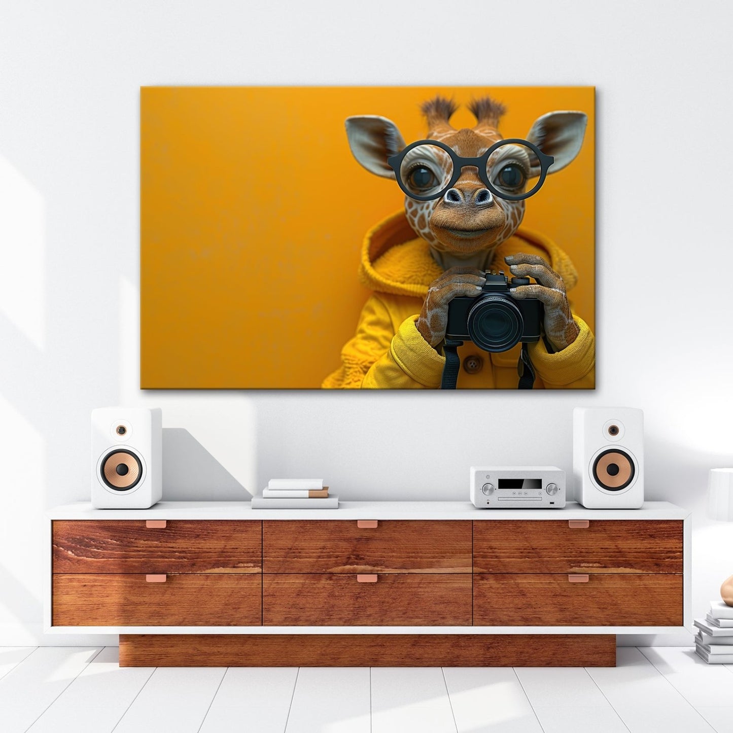 Leinwandbild Giraffe im Fotografenlook – charmant, klug, kamerabereit. - deyoli