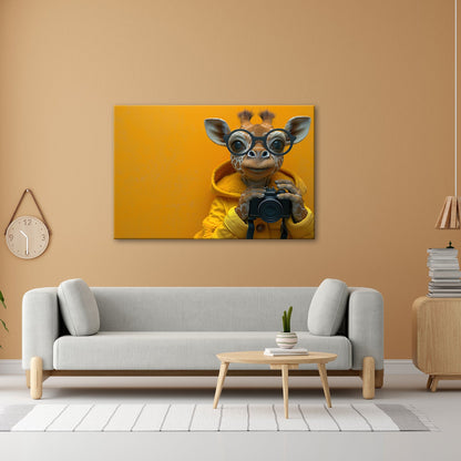 Leinwandbild Giraffe im Fotografenlook – charmant, klug, kamerabereit. - deyoli
