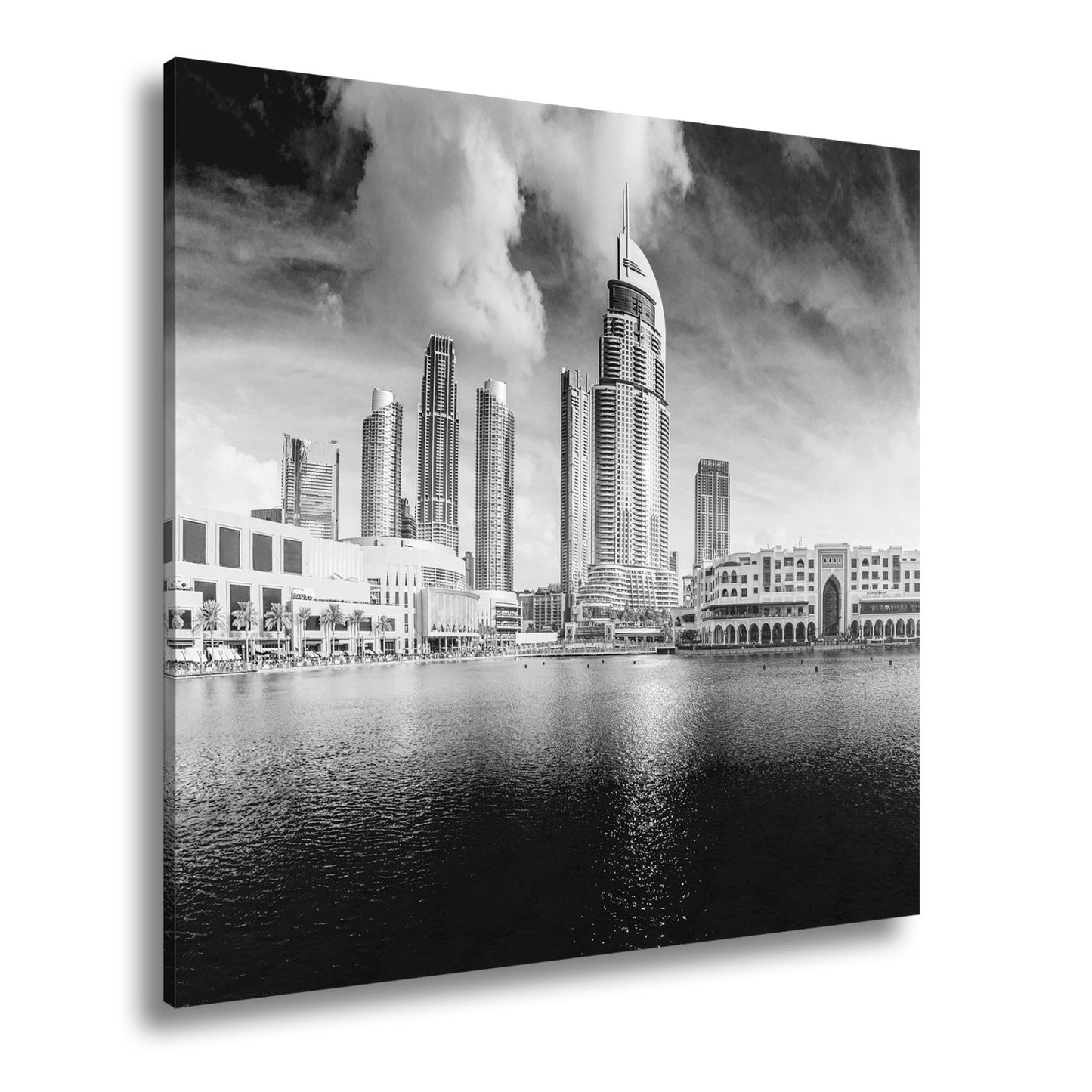 Leinwandbild Glitzernde Skyline spiegelt sich im türkisblauen Wasser Dubais - deyoli