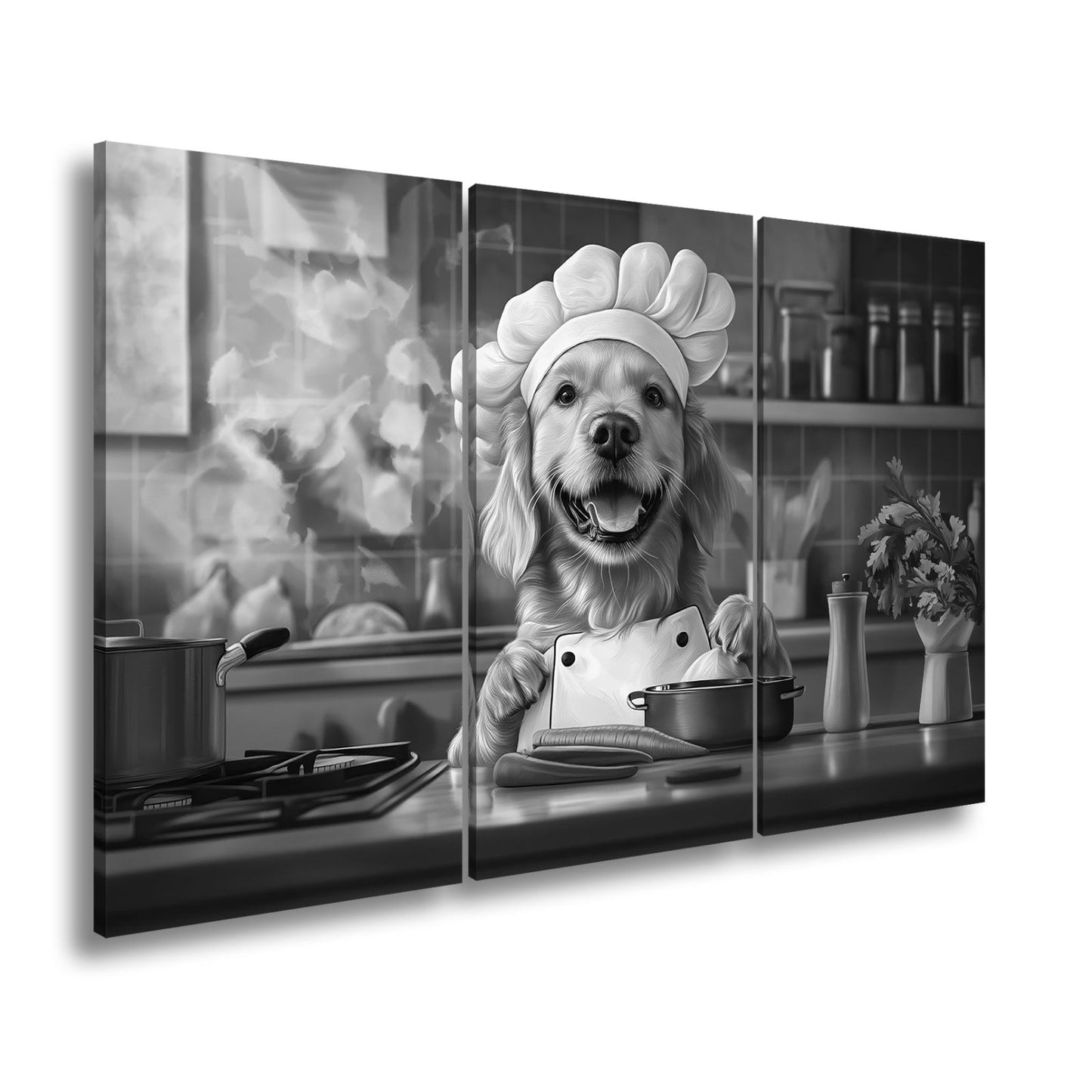 Leinwandbild Golden Retriever kocht mit Herz und guter Laune. - deyoli