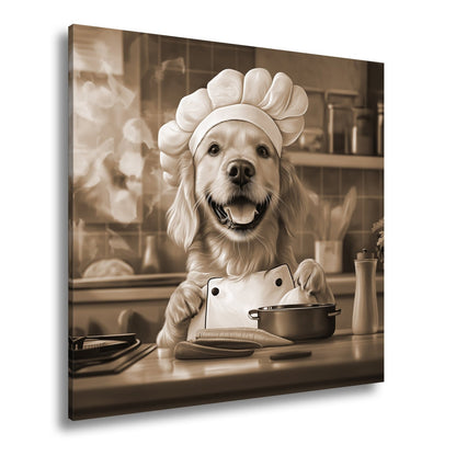 Leinwandbild Golden Retriever kocht mit Herz und guter Laune. - deyoli